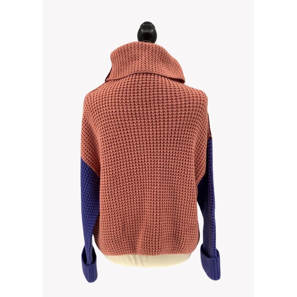 FREE PEOPLE Wine Colorblock Park City Slouchy Waffle Cotton Blend Sweater Est. S - Picture 5 of 8